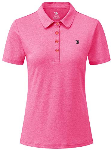 YSENTO Damen Golf Poloshirt Kurzarm Polohemd Schnelltrocknend Atmungsaktiv Sport Tennis Lady-Fit T-Shirts(Rose rot,L)