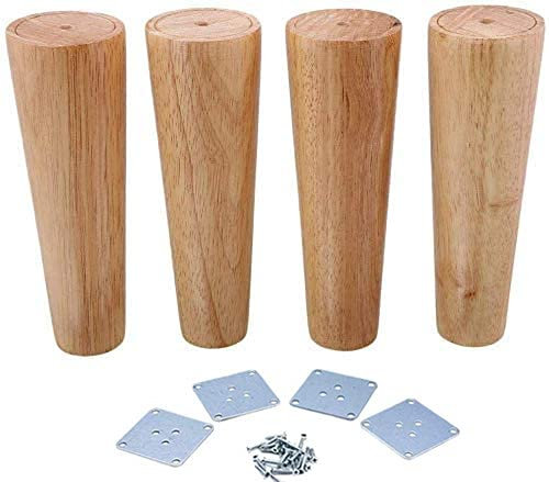 Möbelbeine aus Holz, 4 Stück, Massivholz, konische Sofabeine, Ersatz-Möbelfüße mit Montageplatte und Schrauben für Couch und Stuhl, Sofa, Schrank, Ottoman-Beine (18 cm)