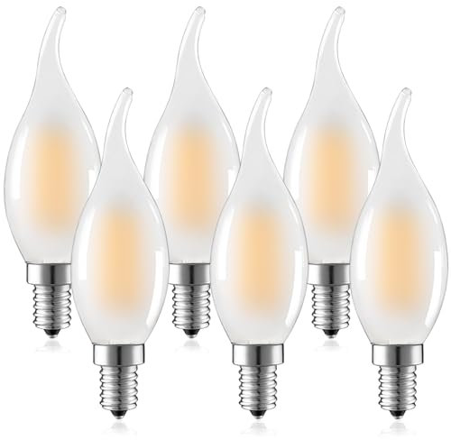 Suncan E14 LED Lampe Dimmbar, Kerzenform, 4W, 360 Lumen, 2700K Warmweiß Filament, Matt Glas, 6 Stück,Energieklasse F