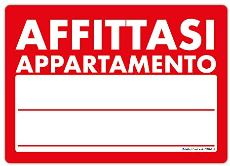 Cartello Affittasi Appartamento f.to 35x25cm - Realizzato su Plastica rigida compatta sp. 1 mm – Ideale per essere posizionato all’aperto.