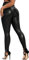 RIOJOY Damen High Waist LederLeggings Sexy Butt Scrunch Booty Leder Leggings Lederhose, Schwarz L