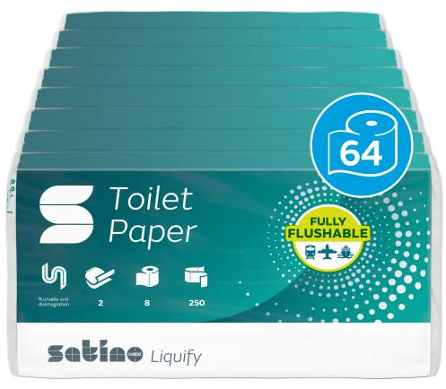 WEPA liquify Camping Toilettenpapier selbstauflösend - ideal für Boot, Camping, Wohnmobil, Outdoor, Reisen - Made in Germany - Großpackung mit 64 Rollen je 250 Blatt - 2-lagig - Vorteilspack