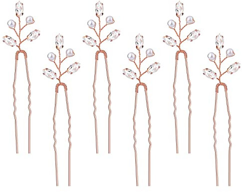 KINBOM 6 Pezzi Forcine per Capelli con Perle, forcine Perle capelli Perle da Sposa Accessori per Capelli da Sposa per Spose Damigelle d'Onore Donne Ragazze (Oro Rosa)