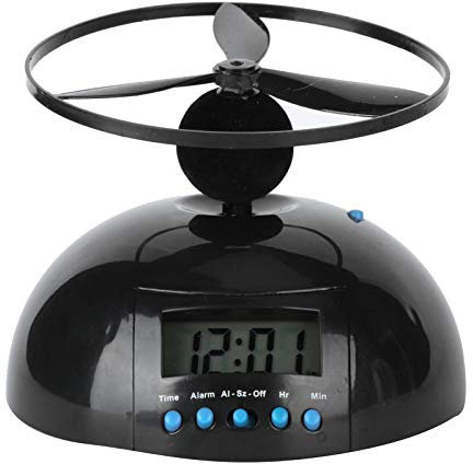 Natudeco Wecker, Fliegende Uhr, Mini-Rundpropeller-Wecker, LCD-Display, Digitaluhr, weglaufender, rollender Hubschrauber-Neuheitswecker für sanftes Aufwachen