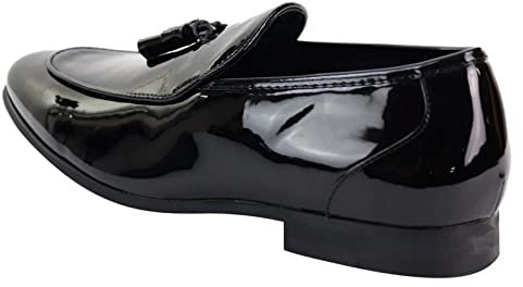 Mocassini da uomo in pelle verniciata nera con nappa, stile classico, eleganti e formali, Nero , 42 2/3 EU