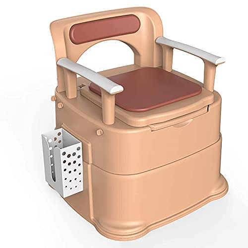 Samnuerly Mobile Commode Home Skid Dicke Kunststofftoilette, Abnehmbare Armlehne, rutschfest und Anti-Rollover, Mit Tissue Box, Für Autoreisen Outdoor Camping Toilette,1 Solider Eimer,Khaki