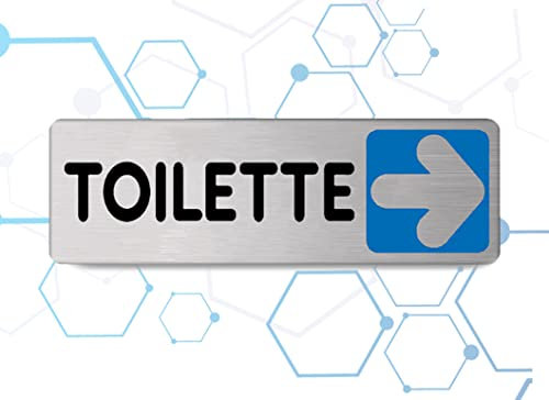 Nitek Targa toilette verso destra in Alluminio Satinato 150mm x 50mm - Targhette Autoadesive |Stickers, Klebeetikett| Impermeabili Lavabili, pizzeria