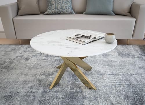 Table Basse Ronde Design Verre marbré et Pieds dorés Melissa