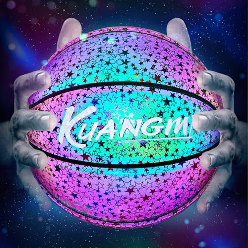 Kuangmi Reflektierender, leuchtender Basketball, holografisch, leuchtend, für Nachtspiel, Basketball, Herren, offizielle Größe 7 74,9 cm (Bunt-B)