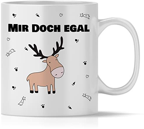 mindmonkeys® Tasse mit Spruch Mir doch egal Elch für immer pöbelnde Kollegen Freunde Chefs lustige Statements zum Geschenk Geschnekidee zum Geburtstag Vatertag Keramik 300 ml