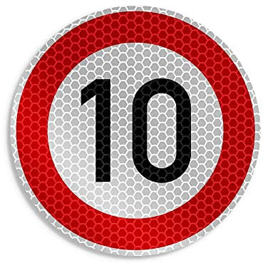 Petit autocollant de signalisation – Mini signalisation routière – Diamètre 10 cm – Réfléchissant – Différents autocollants pour l'identification à l'extérieur et à l'intérieur (10 km/h)