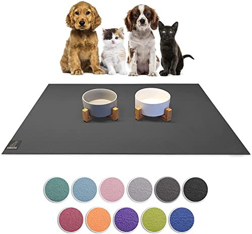 SanoZoo® Napfunterlage - Öko-TEX - Made in Germany - rutschfeste Futtermatte für Hunde & Katzen Set 2X 30x40cm Grau, wasserfest