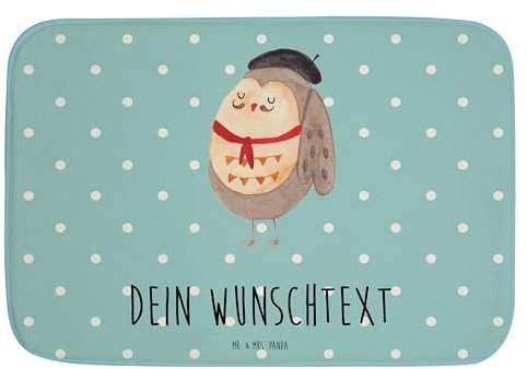 Mr. & Mrs. Panda Personalisierter Badvorleger Eule Frankreich - Personalisierte Geschenke, Personalisierter Badezimmerteppich, Wunschtext,
