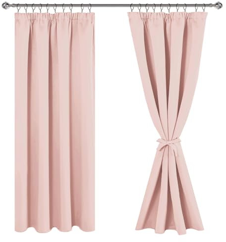 JIUZHEN Vorhänge mit Kräuselband Gardinen Wohnzimmer Verdunklungsvorhänge Vorhang Blickdicht Vorhänge Schlafzimmer Thermovorhang Pink, H200 x B140 cm,2er Set
