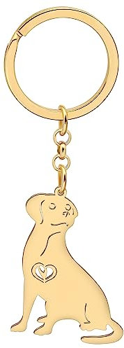 WEVENI Niedlicher Hunde-Schlüsselanhänger, 18 Karat vergoldet, Edelstahl, Schlüsselanhänger, Ring, Zubehör, Charms, Hundeliebhaber, Geschenke für Frauen und Mädchen, Vergoldeter Labrador, 44mm x 53mm