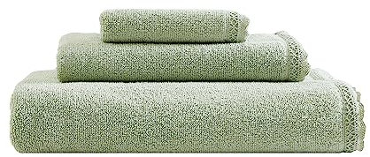 Laura Ashley, Soft Cotton Bathroom Decor, Highly Absorbent & Medium Weight Bath Towels Set, 3 Piece, Juliette Green