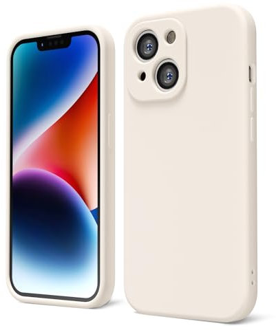 oakxco for iPhone 14 Phone Case Liquid Silicone, Cute Thin Slim Soft Rubber TPU Plain Smooth Gel Cover for Women Girl Aesthetic Design, Matte Solid Protective & Shockproof Bumper Grip, Beige Stone
