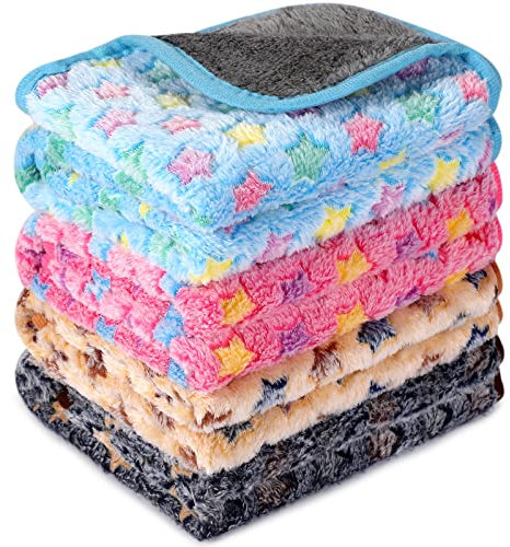 Namalu 4 Wasserdicht Meerschweinchen Fleecedecken Klein Waschbar Hundedecke Saugfähig Meerschweinchen Käfig Einlagen Wiederverwendbar PIPI Pads Schlaf Kuscheldecke (Kleine Sterne, 60 x 40 cm)
