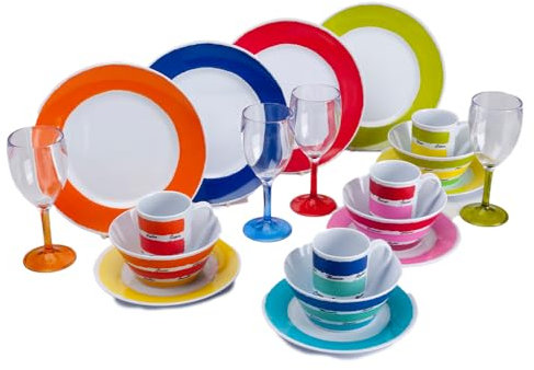 FLAMEFIELD Colours 16-Piece Melamine Set - Vibrant Multicolored Dinnerware, Durable Plates, Perfect for Colorful Picnics & Parties, Brighten Every Meal with Splendor