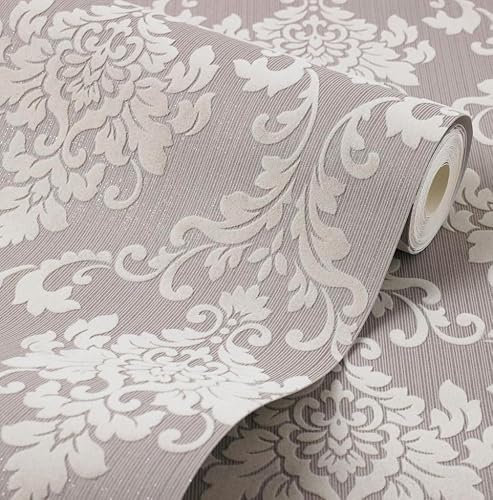 Exclusive Cashmere Flock Velvet Mink Brown Glitter Damask Wallpaper J701