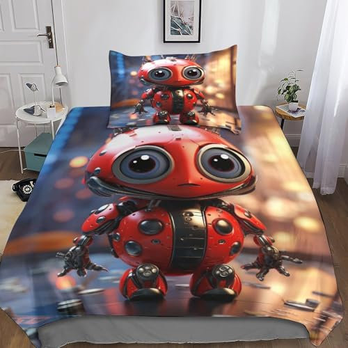 MOBYAT Kinder Bettwäsche, Lady Bug Bettbezug Kissenbezug Single（135x200cm） 3D Bettwäsche Mit Reißverschluss Weich Microfaser Cartoon Bettdeckenbezug
