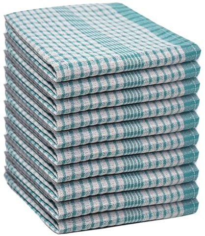 Casabella Wonderdry Tea Towels - 100% Cotton Kitchen Towels 50x70 cm Pack of 10 Cleaning Cloth, Highly Absorbent & Thick, Dish Cloths for washing up - Green Tea Towels