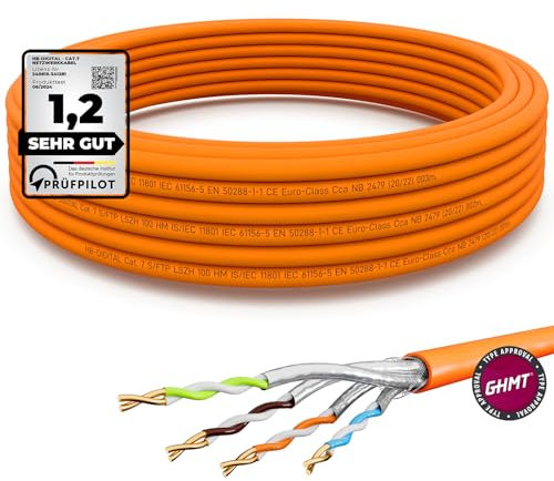 HB-DIGITAL Cable de red CAT.7 de 10 m, cable LAN, cable de instalación, AWG 23 cobre puro S/FTP PiMF LSZH, libre de halógenos, compatible con RoHS, cable de instalación Ethernet, cable de datos, PoE,