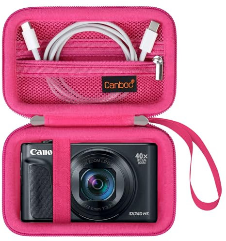 Canboc Custodia per Canon PowerShot SX740 SX730 SX720 SX620 G7X Fotocamera Digitale, Punta e Spara Vlogging Borsa per Fotocamera, Cerniera Mesh Tasca adatta Cavo USB, Batterie, Rosa