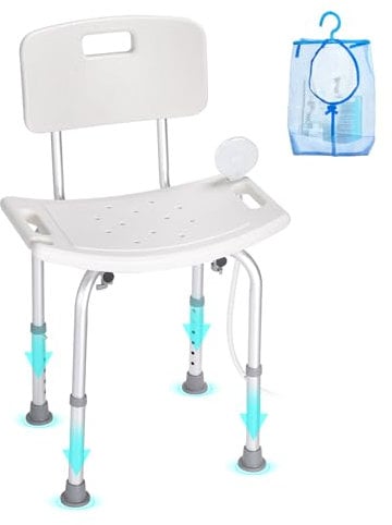 VEVOR Shower Chair, Shower Seat with Back, Adjustable Height Shower Stool, Shower Chair for Inside Shower Bathtub, Non-slip Bathroom Bench Bath Chair for Elderly Disabled Handicap, 158.8 kg Capacity