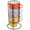 MIJOMA Juego de 4 tazas de café de porcelana coloridas con soporte cromado, apilables y aptas para lavavajillas, capacidad de 200 ml (Good Vibes Design)