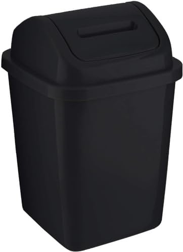 MantraRaj 5L Bathroom Bin Swing Top Dust Bin Plastic Waste Paper Basket Rubbish Trash Can Square Small Swing Top Desktop Kitchen Bathroom Garbage Office Dustbin 5 Litre (Black)