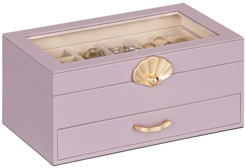 Enthralite Schmuckkästchen mit 1 Schublade: Schmuck-Display Organizer für Ohrringe, Halsketten – Geschenk für Mädchen und Frauen | Grau Lila