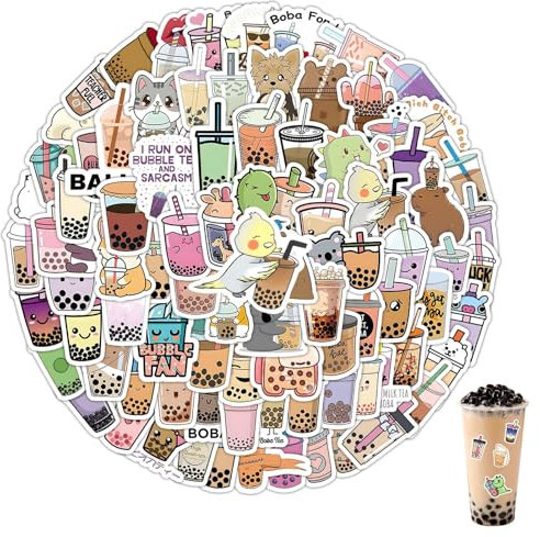 100 Stück Bubble Tea Wasserfeste Aufkleber, Süße Getränke Sticker, Kawaii Aufkleber Graffiti Vinyl-Aufkleber, für Wasserflaschen, Handy, Laptop