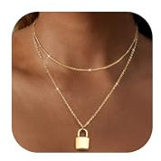 Diamday Kette Gold Damen Doppel Layered Halskette Damen Goldkette Set Zarte Mehrreihige Ketten mit Anhänger Personalisierte Choker Kette Einstellbar Halskette Rund Plättchen Herz Anhänger Modeschmuck