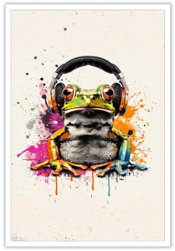 NONPAI Lustiger Frosch, Leinwand-Kunst, abstrakte Graffiti-Kunstposter, Banksy-Druck, Gemälde, buntes Wildleben, Naturkunst, Wanddekoration für Wohnzimmer, Spielzimmer, Teenager, Jungen, Schlafzimmer,