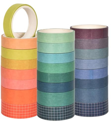 SAVOSWEET Washi Tape Set, 24 Rollen Washi Tape Scrapbooking, Masking Tape Bunt, 3 Meter Lange pro Rolle, 15mm, 10mm Breit, Dekoratives Washi Klebeband für DIY, Bullet Journals, Fotoalbum, Handwerk