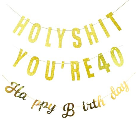 1 Stück 40. Geburtstagsbanner, 1 Stück One Piece Geburtstagsbanner, 40. Geburtstagsbanner, Ruhestandsdekorationen, DIY-Banner, Geburtstagszubehör, Unisex (Gold)
