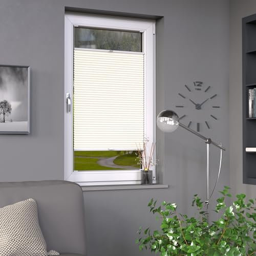 Deco-Raum Plissee auf Maß Vanille Fenster Plisseerollo Faltstore Jalousie Sonnenschutz Sichtschutz lichtdurchlässig Rollo für Fenster & Tür B:30-40 cm, H: 151-200 cm
