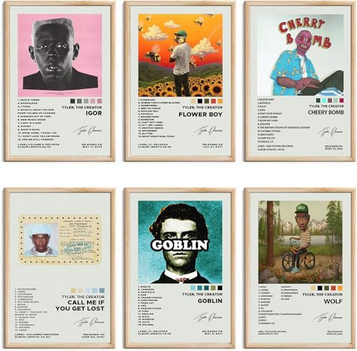Tyler The Creator Poster - Signiertes Limitiertes Albumcover, Drucke, Leinwand, Wandkunst Set Mit 6 Stück für Wohnzimmer, Ästhetische Schlafzimmer, Musik, Klassenzimmer