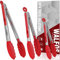 Walfos® Grillzange, Hitzebeständige Küchenzange Kochzange 3er-Set (18cm, 23cm, 30.5cm), mit Verriegelung, Premium Edelstahl und BPA-freie Silikonspitzen, (3 rote Silikonzangen)