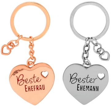 GRUSS & CO Paar-Schlüsselanhänger Motiv Herz | Geschenkset mit 2 figürlichen Anhängern, auf Geschenkkarte | Hochzeitsgeschenk, für Paare, für zwei | 71073