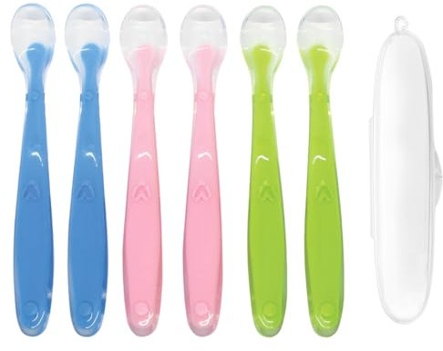 Cuillères en silicone, 7 PCS Cuillères en Silicone Bébé, Cuillère En Silicone Pour Bébé, Cuillère À Repas Pour Bébé Incurvée Douce, Cuillère À Bouillie De Riz, Convient Aux Bébés De Plus De 1 Mois