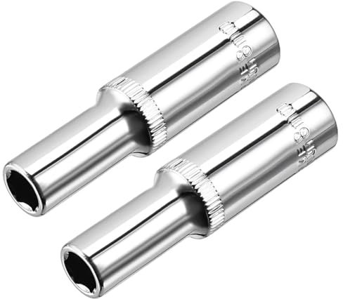TOP-VIGOR 2Pcs 3/8 Inch Drive 8mm 6-Point Deep Socket, Metric, 64mm Length Cr-V Drive Socket for Auto Repairing and Household