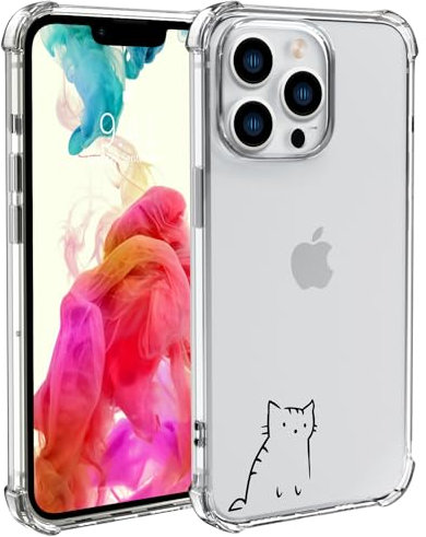 Wihytec Cute Cat Face Clear Phone Case for iPhone 14 - Little Cat Face Case Cover with Four Corner Reinforced Shockproof Design