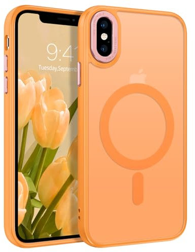 GUAGUA Compatible with iPhone Xs Max Case 6.5 Compatible with MagSafe iPhone Xs Max Magnetic Case Slim Translucent Matte Skin Feeling Shockproof Protective Anti-Scratch Case for iPhone Xs Max, Orange