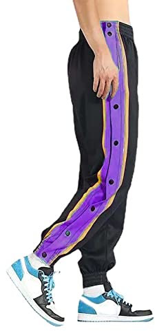 Pantaloni della tuta da uomo con bottoni con apertura laterale in vita elasticizzata pantaloni sportivi slim fit gamba dritta pantaloni casual invernali con tasche, Viola, XL