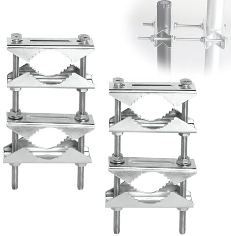 SUPAWAY 2 Piezas Abrazaderas Dobles para Mástil de Antena Montaje de Mástil de Antena al Aire Libre Soporte de Mordaza en V de Acero Galvanizado para TV de 25-50 mm de Diámetro, CB, Satélite, Banderas