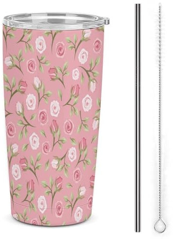 3D Printing Pink, Rose Large Capacity Travel Mug - Stainless Steel - Leakproof - Keeps Drinks Hot Or Cold - Includes Straw 30oz