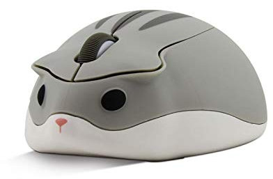 CHNNO1 Souris optique sans fil 2,4 G mignon hamster dessin animé souris d'ordinateur ergonomique mini souris de bureau 3D pour enfants filles cadeau PC tablette gris