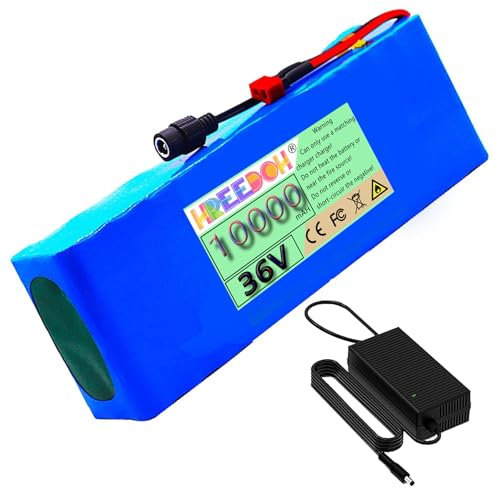 FREEDOH Lithiumbatterie 36 V Li-Ionen-Akku 36 V wiederaufladbarer Akku 36 V Lithium-Akkupack 10 Ah mit Ladegerät und BMS für 0–400 W Motorkit